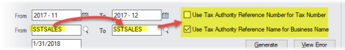 Image showing the Use Tax Authority Reference Number for Tax Number and Use Tax Authority Reference Name for Business Name options